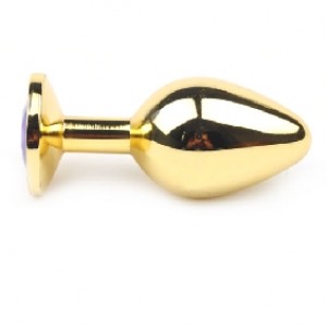 Anal Plug Golden Metallic with Purple Diamond Medium